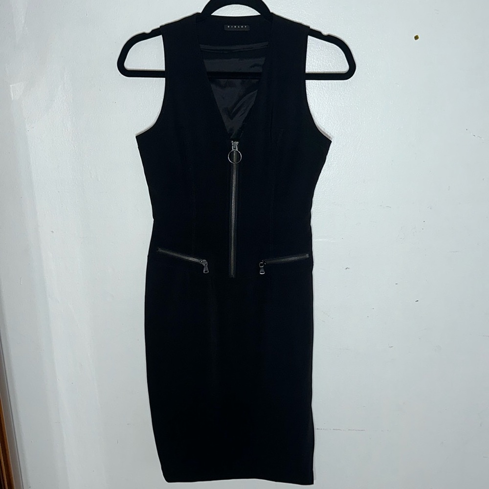 Sisley Black Evening and Office Knee Length Dress with zipper details Size xs